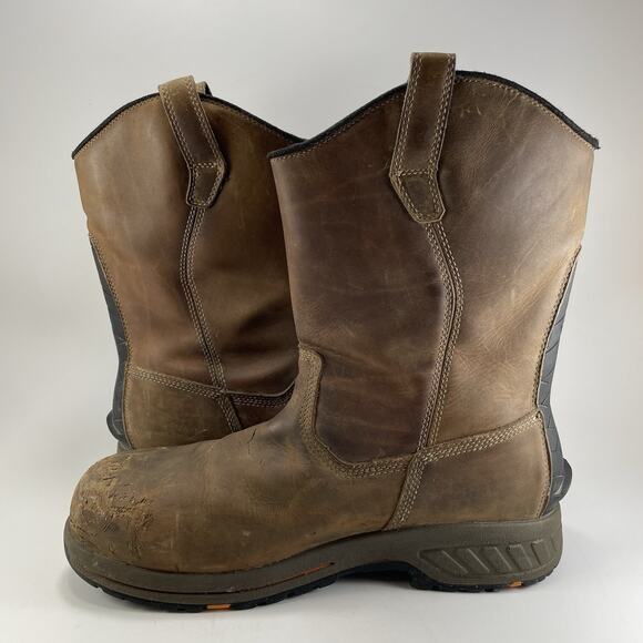 Timberland PRO Helix HD Mens Boots Size 12 Wide Comp Toe Brown Waterproof A1XFX